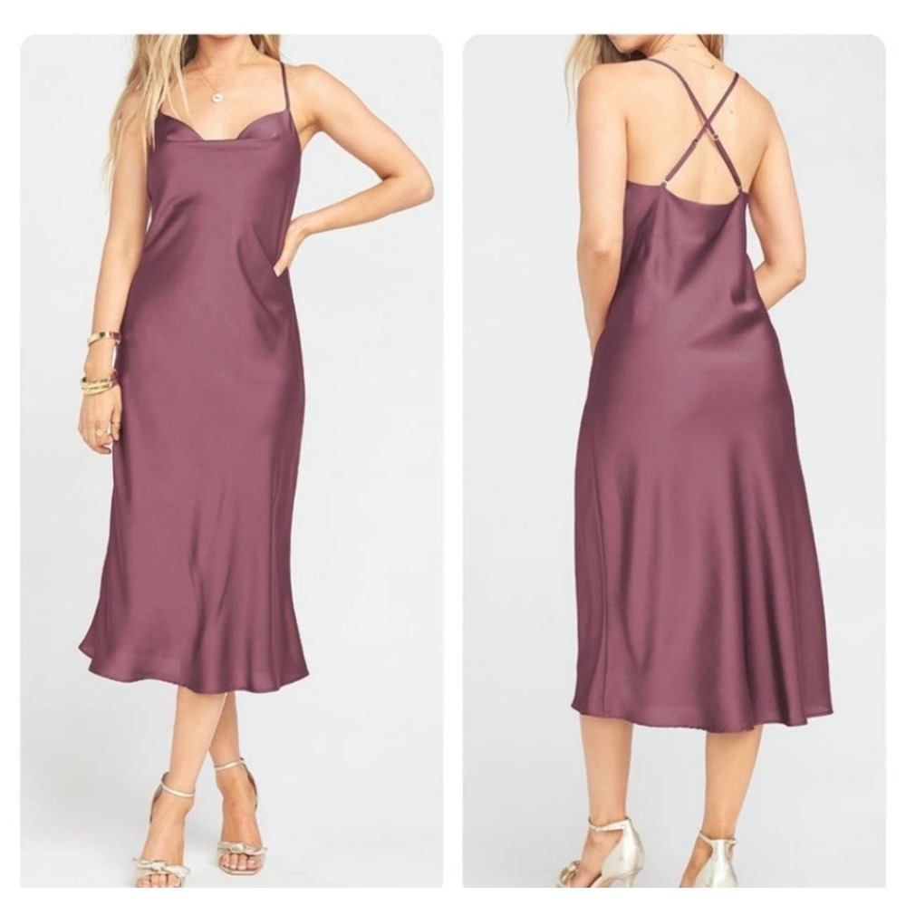 Show Me Your Mumu Verona Cowl Dress Dusty Plum Luxe Satin Dress NWT